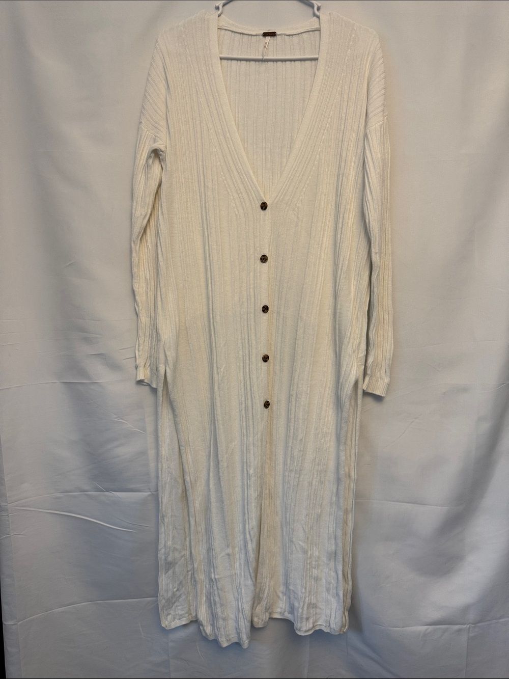 Free People Skinny Mini Ribbed Maxi Cardigan Duster Dress Cream White Size Small